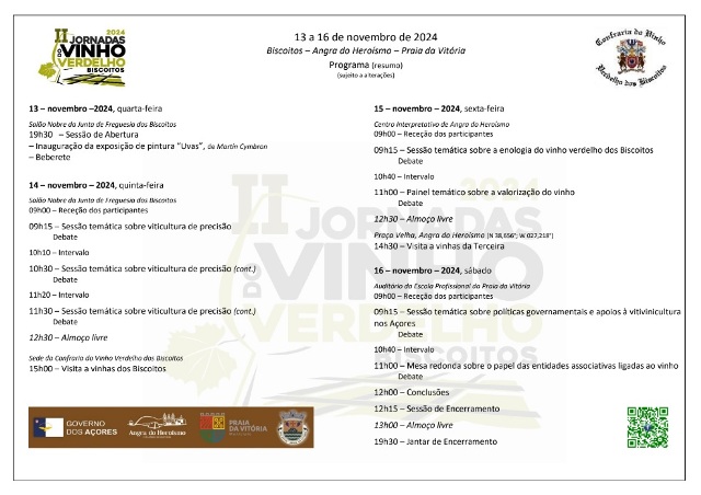 II JORNADAS DO VINHO VERDELHO DOS BISCOITOS DECORREM DE 13 A 16 DE NOVEMBRO